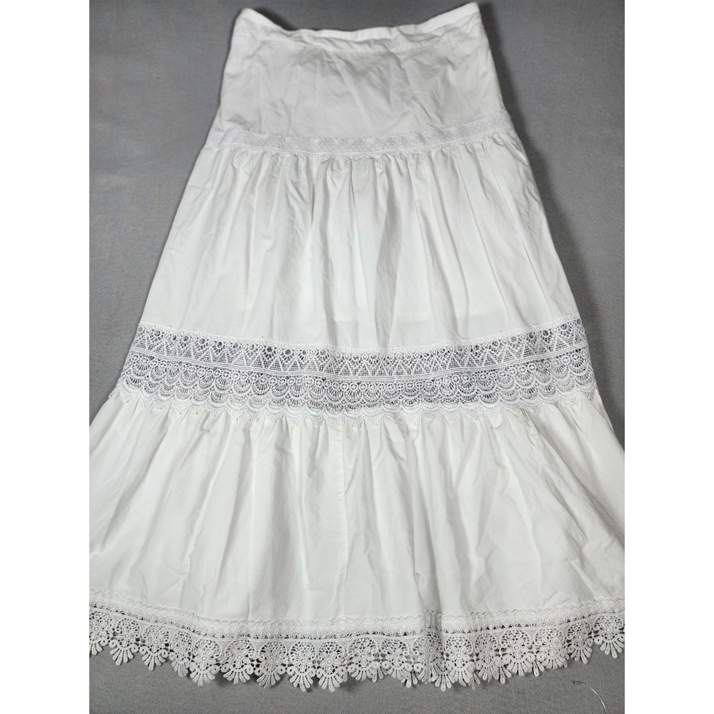 Time and Tru White Tiered Eyelet Lace Maxi Skirt Medium Boho Cottagecore Cotton